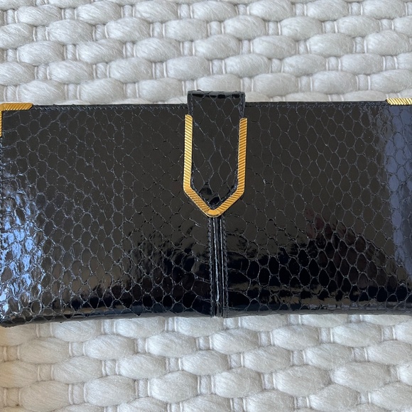 Judith Leiber Black Snakeskin Embossed Long Lady Leather Continental Wallet VTG - Picture 2 of 10